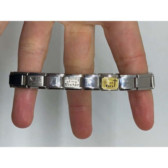 Italian Link Charm Bracelet Silver Tone 27 Links Charms & Blank Links Stainless - Picture 4 of 4